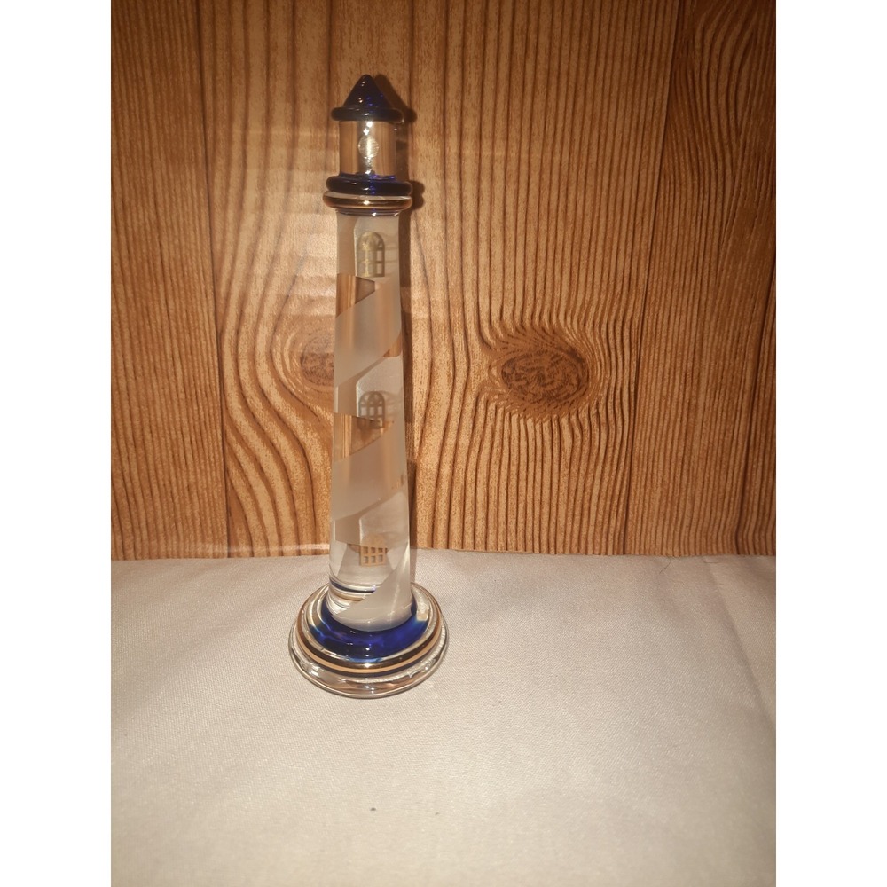 Glass Baron Lighthouse Handcrafted Glass Figurine with 22k Gold Trim 6.25"